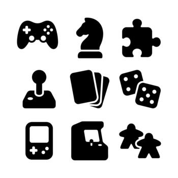 Glyph Silhouette Collection of Different Types of Game Elements vector