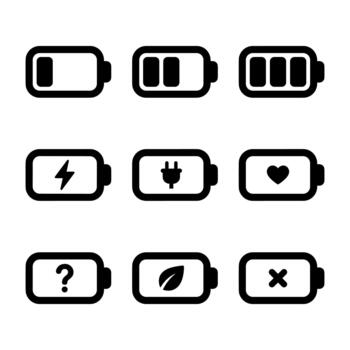 minimalista línea batería cargando nivel indicador con diferente símbolo icono vector