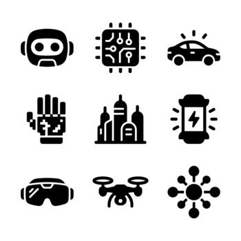 glifo silueta futuro tecnología elemento innovación máquina aprendizaje artificial inteligencia icono conjunto vector