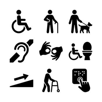 sencillo línea estilo varios invalidez acceso firmar y símbolo pictograma conjunto vector