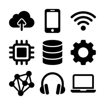 Black Silhouette Various Computer and Mobile Device Icon Set Collection vector