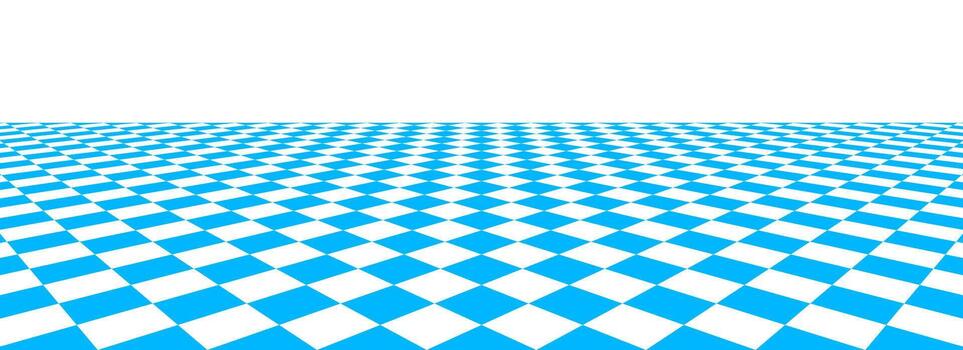 Blue checkerboard floor fading in perspective. Pool checkered tile pattern background. Retro horizontal chess board grid plane surface. Vintage empty bath room checker stage. Kitchen floor vector