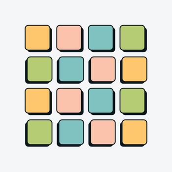 Pastel rounded tiles grid, Soft pastel grid of rounded square tiles with subtle shadows on a light background. Simple abstract backdrop for UI, social posts, and presentations. vector