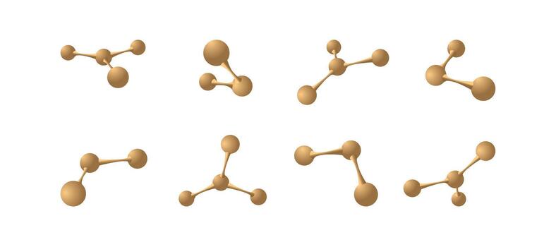 oro 3d moléculas o átomos modelos 3d oro resumen molecular estructuras aislado en blanco antecedentes. ilustración vector