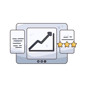 Tablet Displaying Business Growth Chart and Reviews vector
