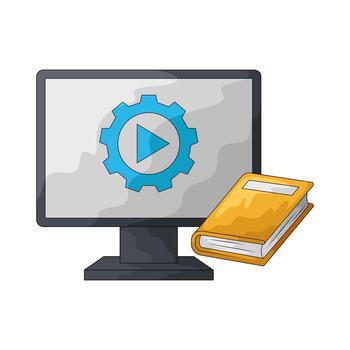 Computer with Cogwheel and Play Button Illustration vector