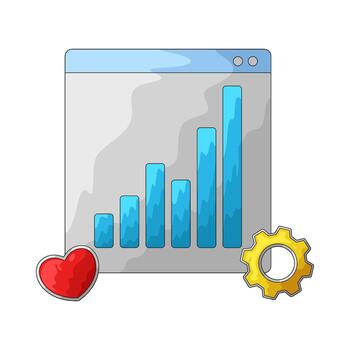 Illustration of Analytics Graph with Heart and Gear vector