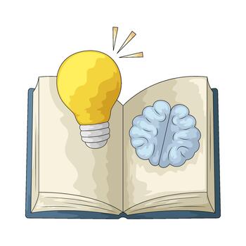 Illustration of Lightbulb and Brain on Open Book vector