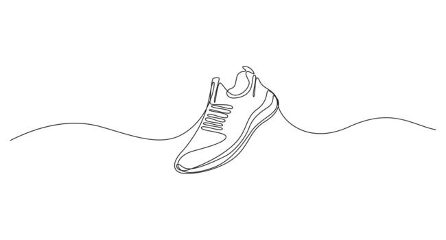 zapato continuo uno línea Arte dibujo, mano dibujado bosquejo de corriendo Zapatos con cordones en un llanura blanco antecedentes vector