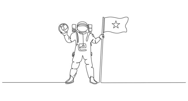 uno continuo línea dibujo de espacio astronauta, vector
