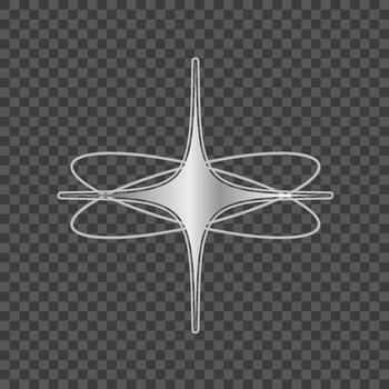 Silver Y2K style starburst shape with smooth chrome gradients and abstract lines. Metallic shine and futuristic aesthetic. vector