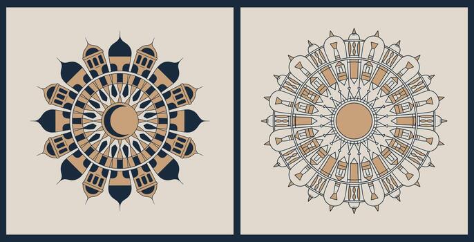 Islamic Geometric Patterns with Lanterns and Crescent for Ramadan and Eid vector
