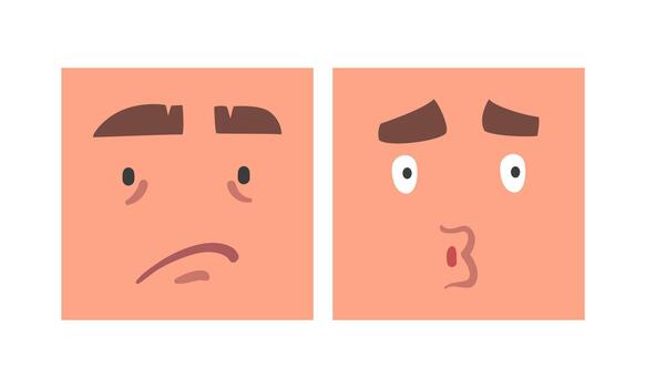 Face Expression and Emotion with Eyebrow and Mouth Grimace in Square Shape Set vector
