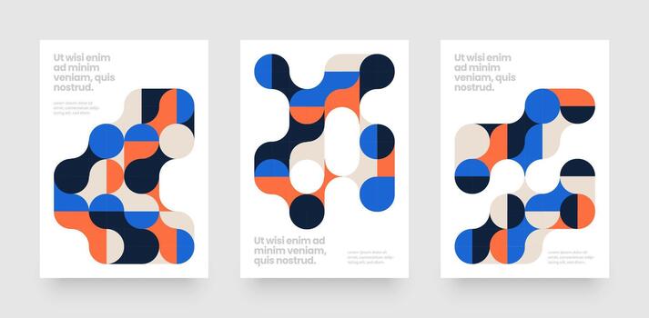 Template with fluid geometric shapes. Abstract bauhaus geometric pattern backgrounds with metaball fusion. Layout for flyer, poster or cover. vector