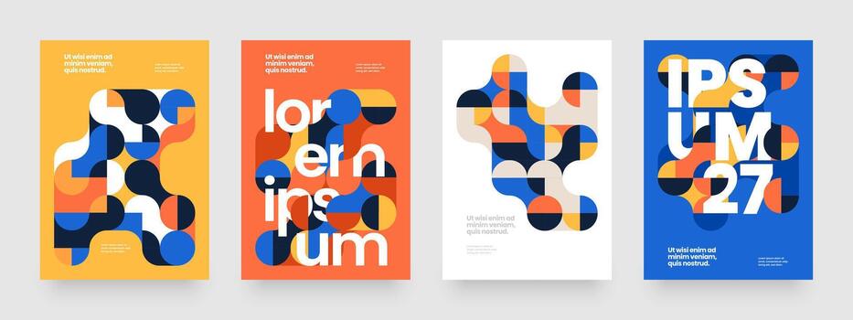 modelo con mosaico geométrico formas resumen Bauhaus geométrico modelo antecedentes con metaball fusión. diseño para volantes, póster o cubrir. vector