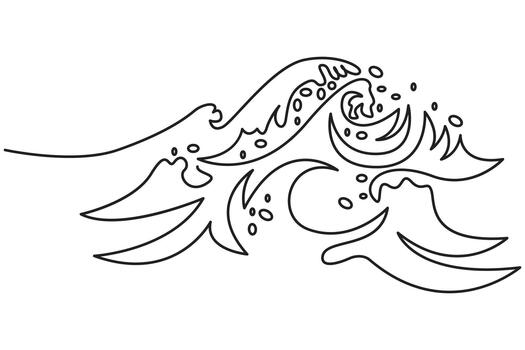 Continuous one line drawing water splashes wave.Sea wave continuous one line drawing minimalist outline illustration.Ocean wave continuous one line drawing illustration. vector