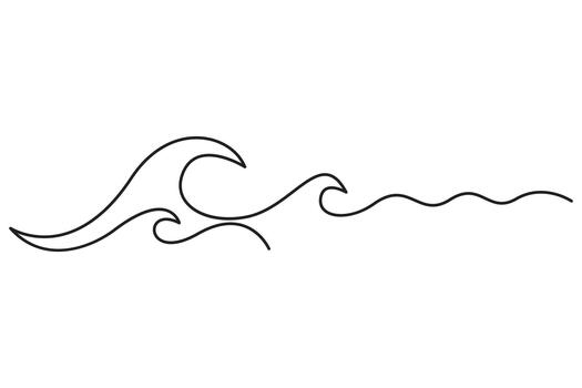 Ocean wave continuous one line drawing simple minimalist outline artwork vector