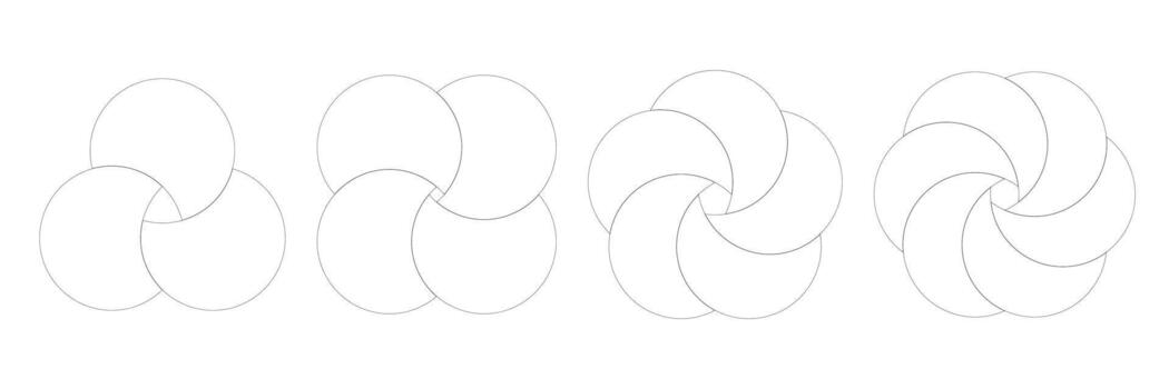 Infographic venn set combining three four five and six round diagrams with clean line intersections for process charts relationship visuals and inclusion concepts. vector