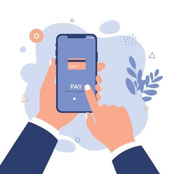 seguro móvil pago transacción utilizando teléfono inteligente solicitud y tarjeta de crédito confirmación. vector