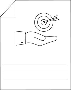 Minimalistic line art of hand holding target with arrow vector