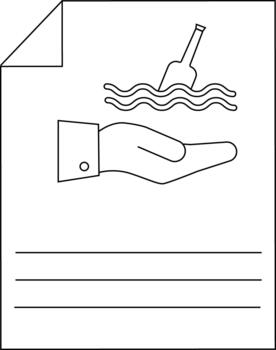 Minimalist line art of hand and message in a bottle icon vector