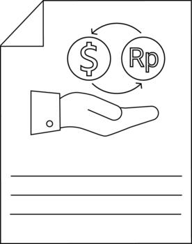 Minimalistic currency exchange icon with hand and document layout vector