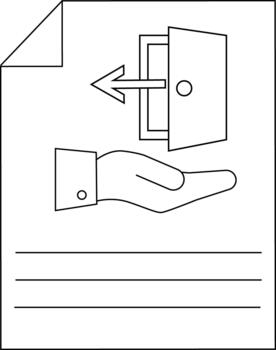 Outline of Hand Holding Document with Drawer Icon Symbolizing File Transfer vector