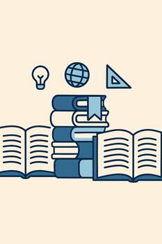 an open book with a globe, globe, and other items vector