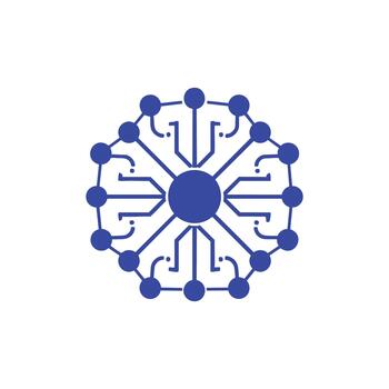 Symmetrical network logo showing the relationship of a point with other points vector