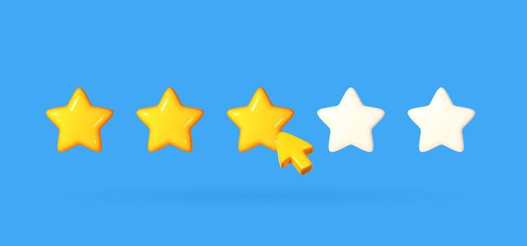 3D yellow star rating icons. Ideal for feedback systems, reviews, mobile apps, or UI elements. vector