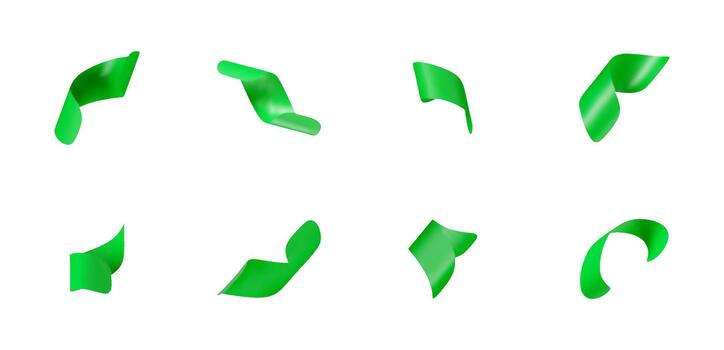 conjunto de verde 3d con línea no recta formas papel picado. resumen fluido cinta segmentos gráfico diseño elemento para decoración, promoción, o presentación. ilustración vector