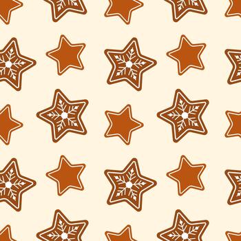 Christmas atmosphere. Fragrant pattern featuring glazed cookie stars on warm background creates fragrant atmosphere. vector