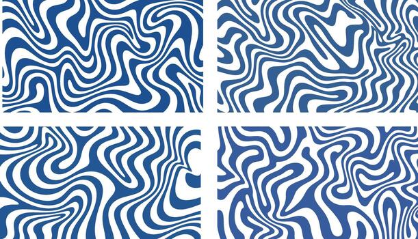 resumen azul y blanco ondulado psicodélico fluido líneas modelo antecedentes crea un moderno retro visual espejismo diseño vector