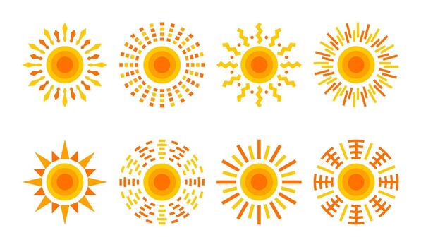 Sunburst Icon Collection. Modern Solar Symbols with Radiant Rays, Geometric Patterns, and Abstract Line Designs vector