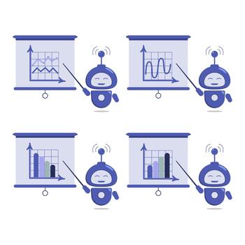 The robot demonstrates various types of graphs on the presentation screen. vector