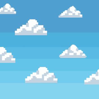 retro pixel art clouds game background vector