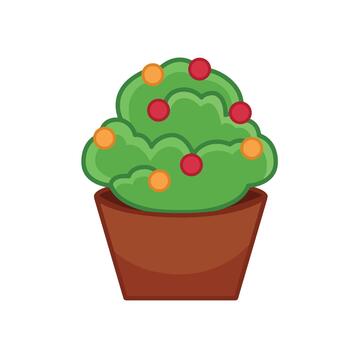 ilustración de un pequeño árbol en un maceta con amarillo y rojo Fruta como un monitor vector