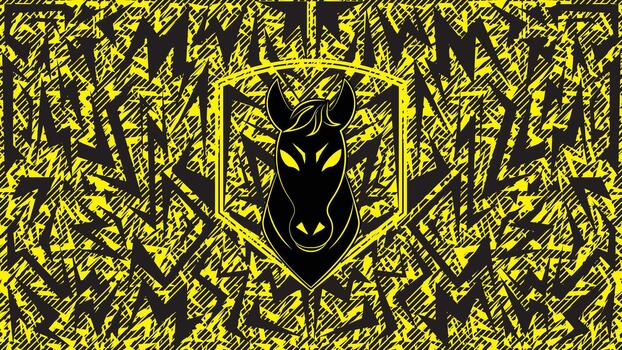 resumen mano dibujado eléctrico modelo con negro y amarillo caballo emblema y agudo geométrico formas para moderno urbano antecedentes y gráfico diseño diseño vector