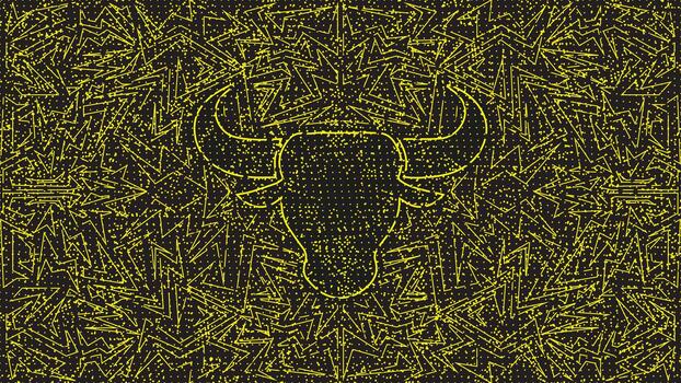 resumen línea Arte toro cabeza modelo para moderno decorativo antecedentes en negro y amarillo con dinámica geométrico formas puntos y mano dibujado carrera elementos vector