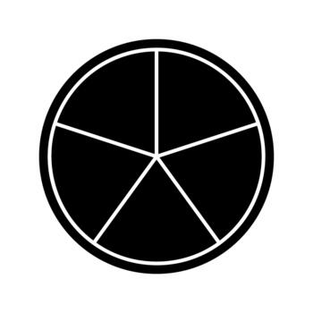 Black circle divided into 5 fractions isolated on white background. Round shape cut in five equal parts. Simple circular diagram, statistic wheel, pie or donut chart. illustration vector