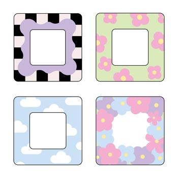 Cute groovy cartoon square frame template vector
