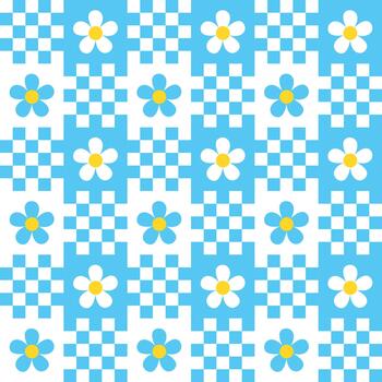 Cute seamless groovy flower and checkered style pattern vector