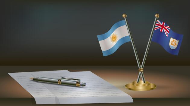 argentina y anguila banderas en mesa en oficina. internacional relaciones en un oscuro degradado color antecedentes. vector