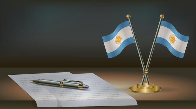 argentina banderas en mesa en oficina. internacional en un oscuro degradado color antecedentes. vector