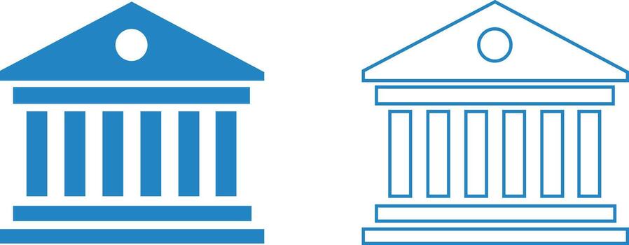 dos íconos de un edificio con un columna y un torre vector