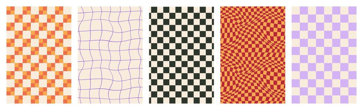 Set of Y2K funky retro groovy simple checkered background. Retro pattern with a groovy checkerboard design. vector