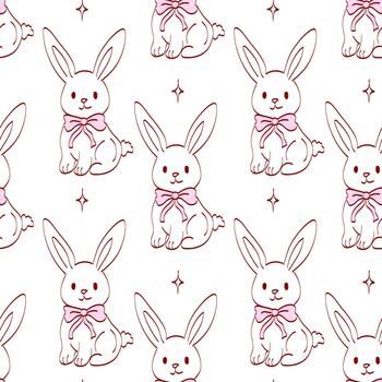 Cute cartoon rabbits with bows on a white background in a repeated pattern suitable for various designs and crafts vector