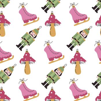 Holiday pattern with skates and nutcracker vector