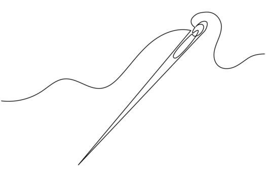 Continuous line drawing of a needle and thread icon minimalist vector