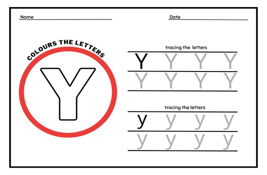 Learn the Letter Y. Tracing Practice Page. Developing skills of writing. paper ready to print. vector